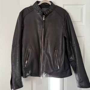 All Saints Black Leather Jacket size xxl